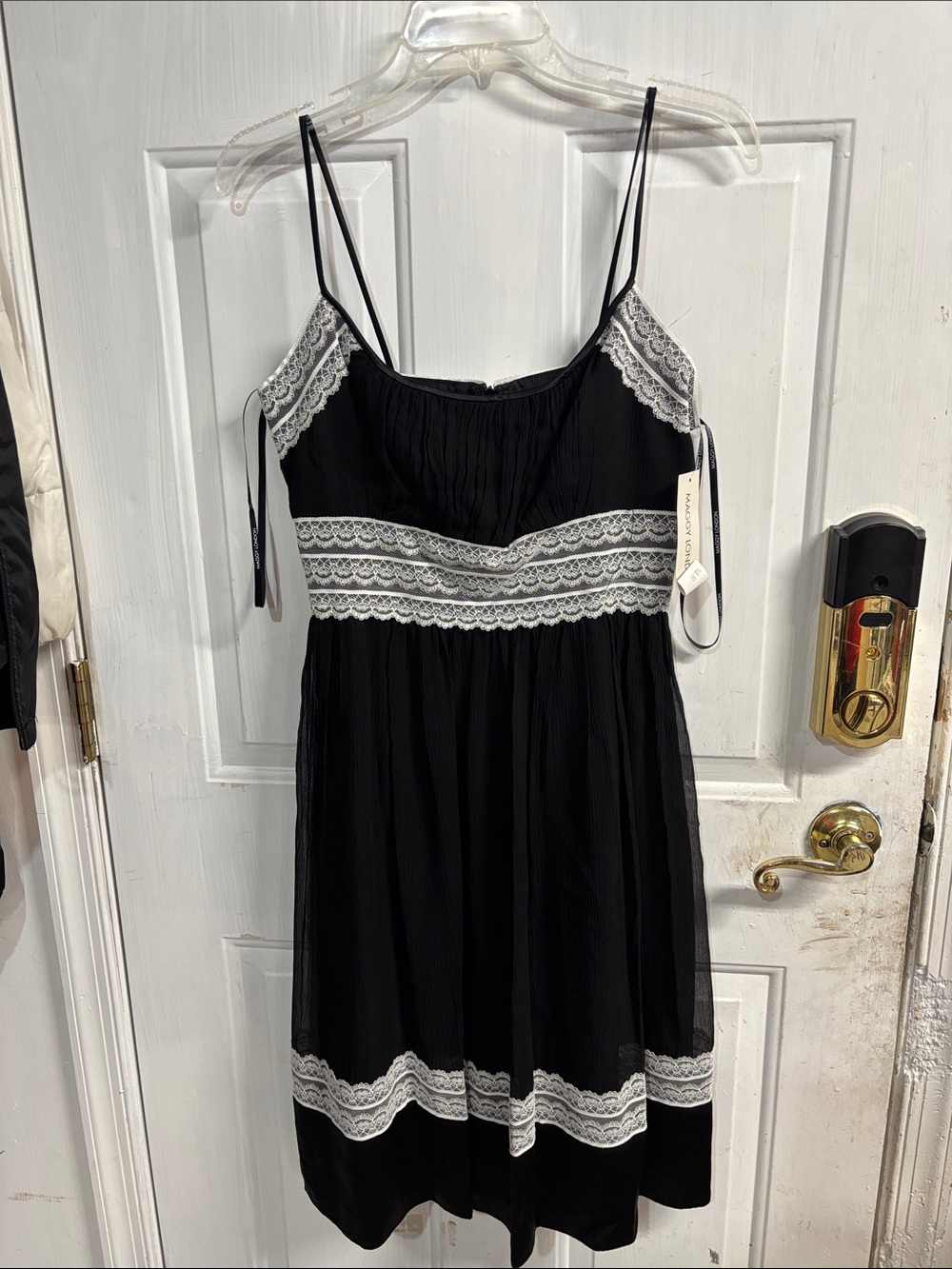 Maggy London Black Midi Dress with White Lace Trim size 10 nwt